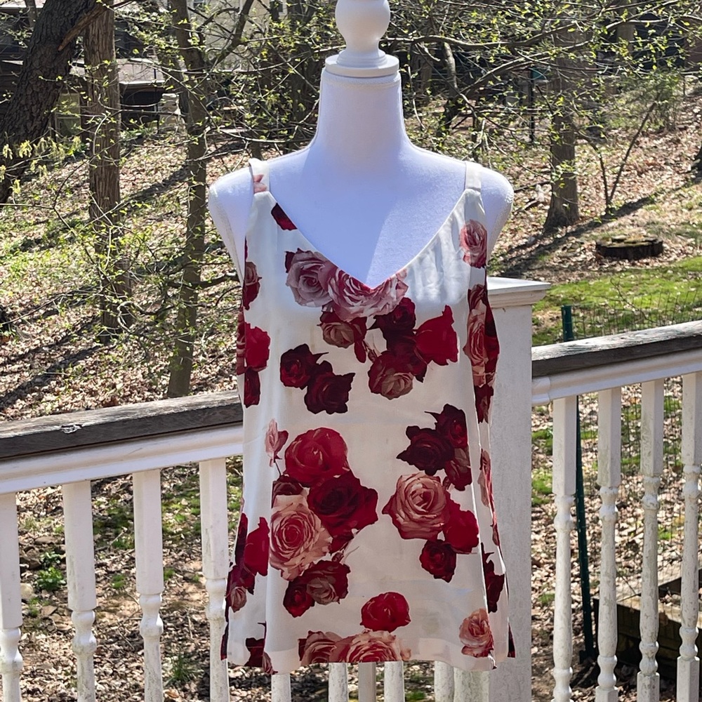 White House Black Market Reversible Roses/ Animal Print Satin Cami Size Small